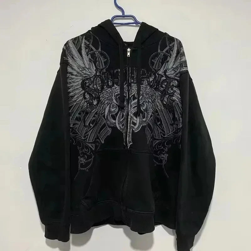Oversized Y2K Zipper Hoodie for Women | Harajuku Streetwear