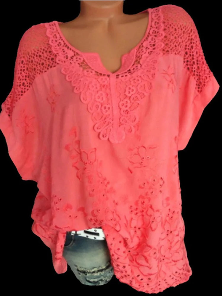 Lace V-Neck White Blouse for Women