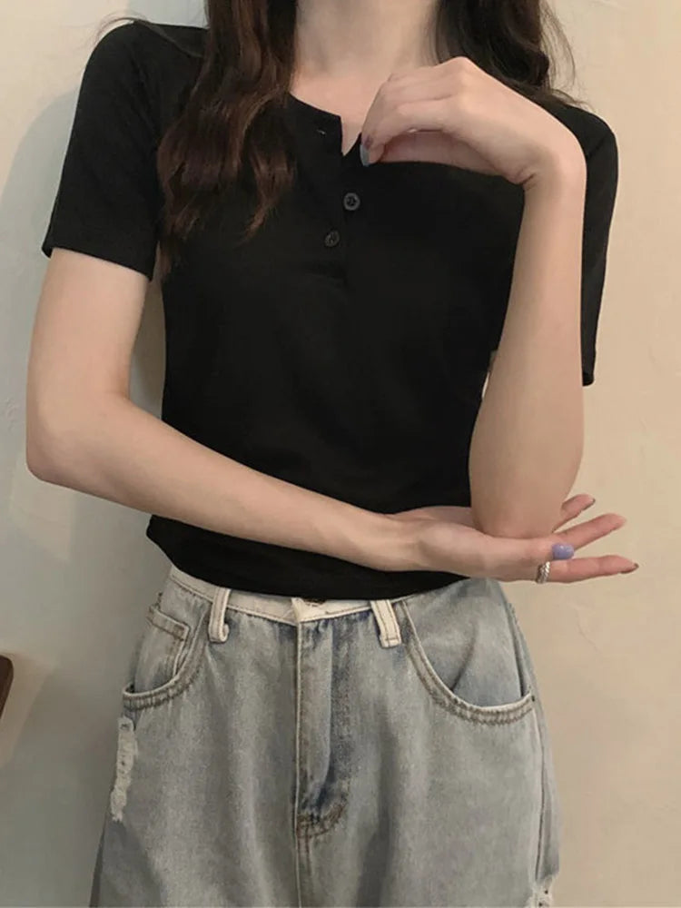 Open Button Crop Top