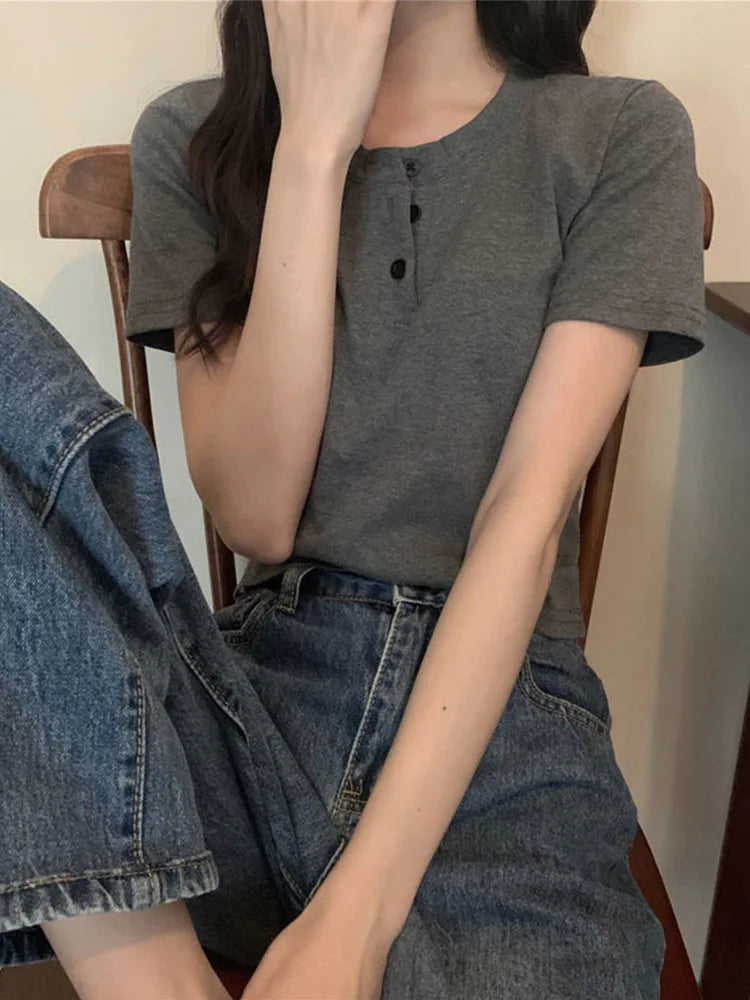 Open Button Crop Top