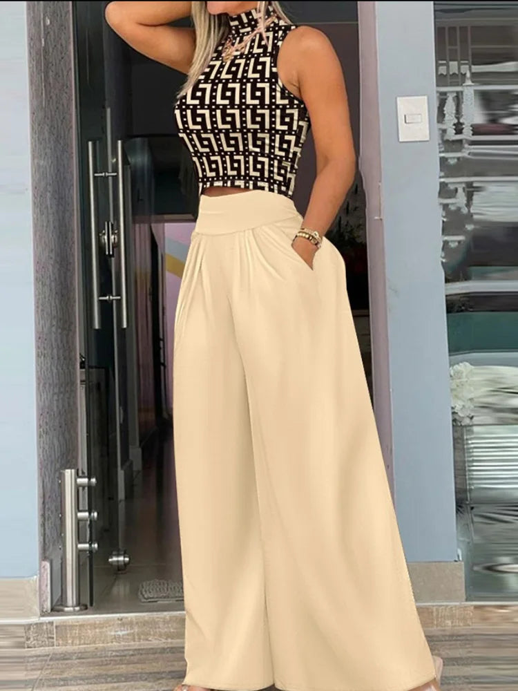 Sleeveless Tank Top & Wide Leg Pants Two-Piece Set