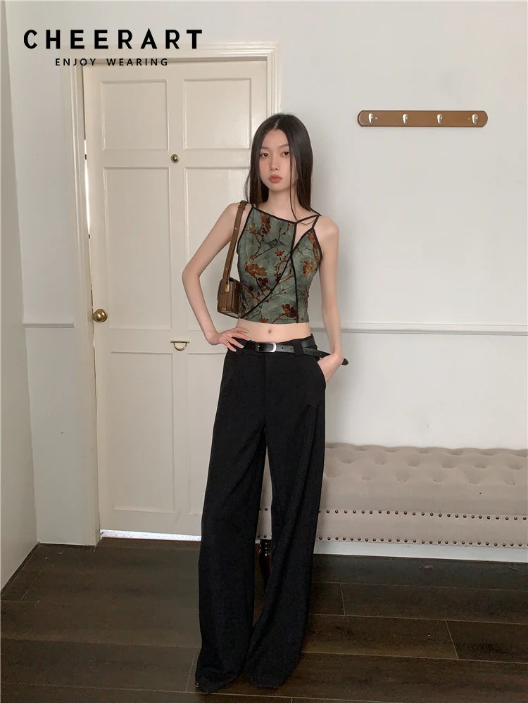 Floral Velvet Crop Cami Top for Women