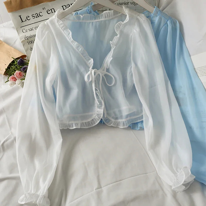 Lace Bow Cardigan Blouse | Sun Protection Cover-Up