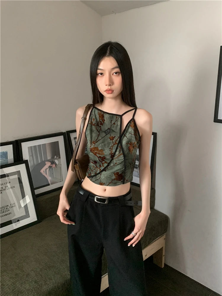 Floral Velvet Crop Cami Top for Women