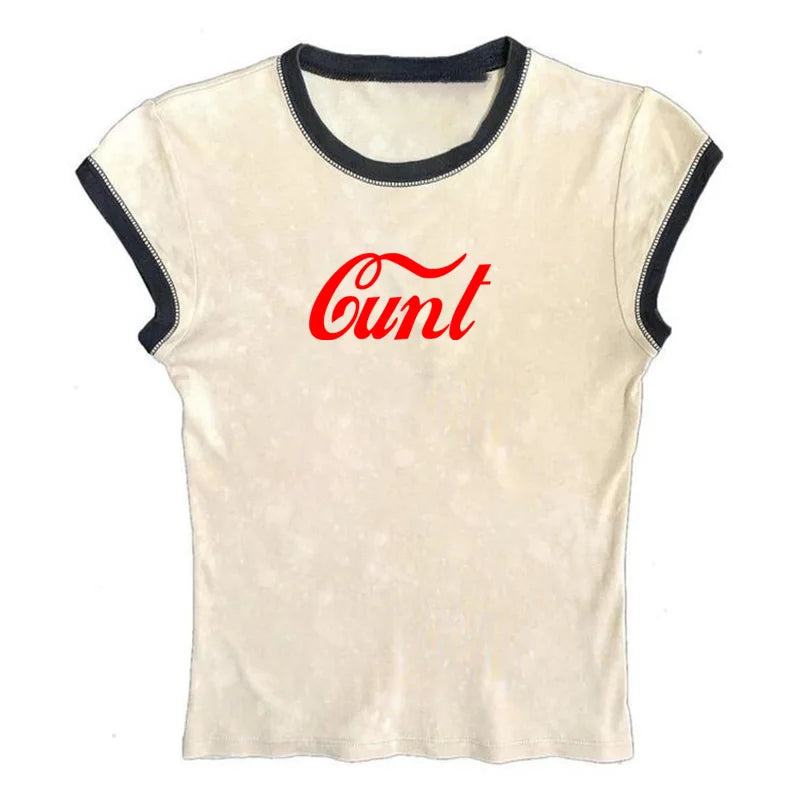 Y2k Crop Top Street Beauty Fashion Splice Design Letters Tight Baby Wear Spicy Girl Short Sleeves Women's Clothing T-shirts Punk