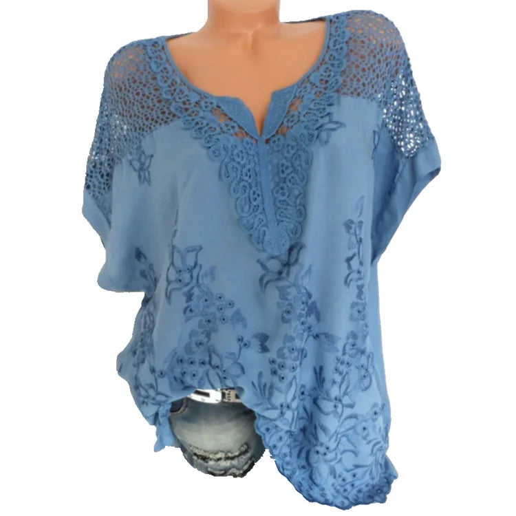 Lace V-Neck White Blouse for Women