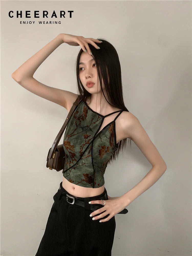 Floral Velvet Crop Cami Top for Women