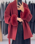 Fur Patchwork Woolen Short Coat for Women