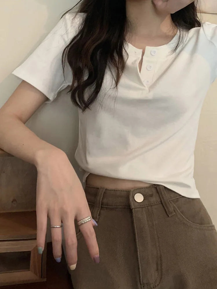 Open Button Crop Top