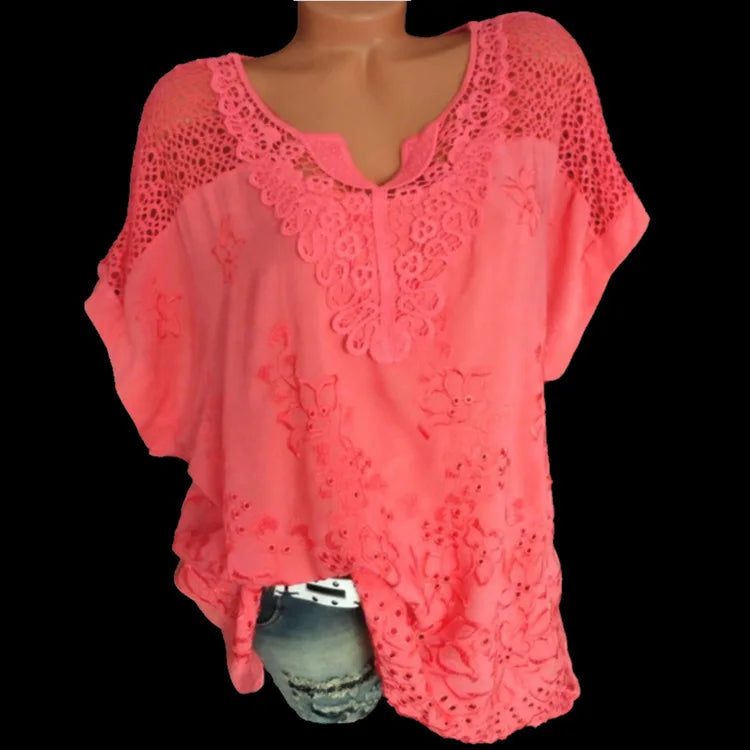 Lace V-Neck White Blouse for Women