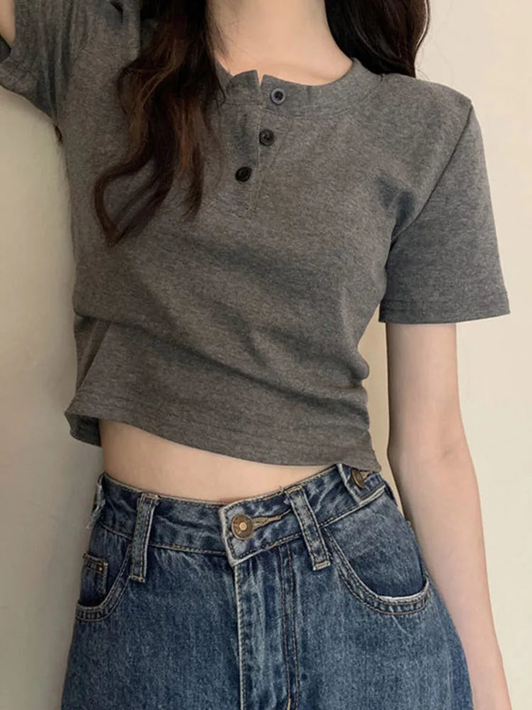 Open Button Crop Top