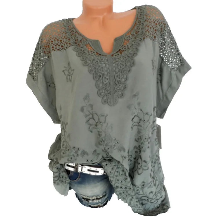 Lace V-Neck White Blouse for Women