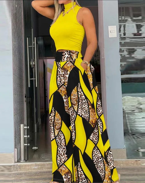 Sleeveless Tank Top & Wide Leg Pants Two-Piece Set
