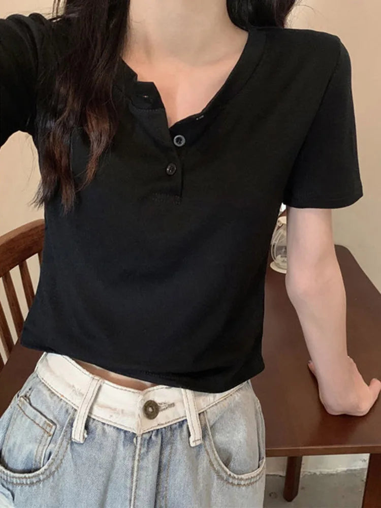Open Button Crop Top