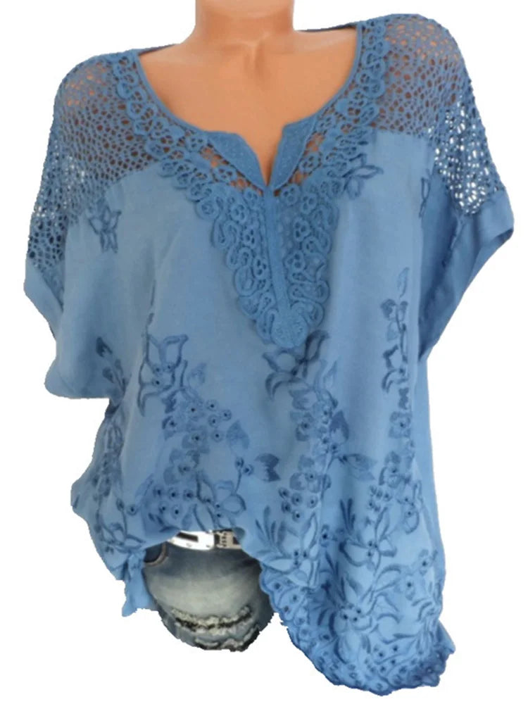 Lace V-Neck White Blouse for Women