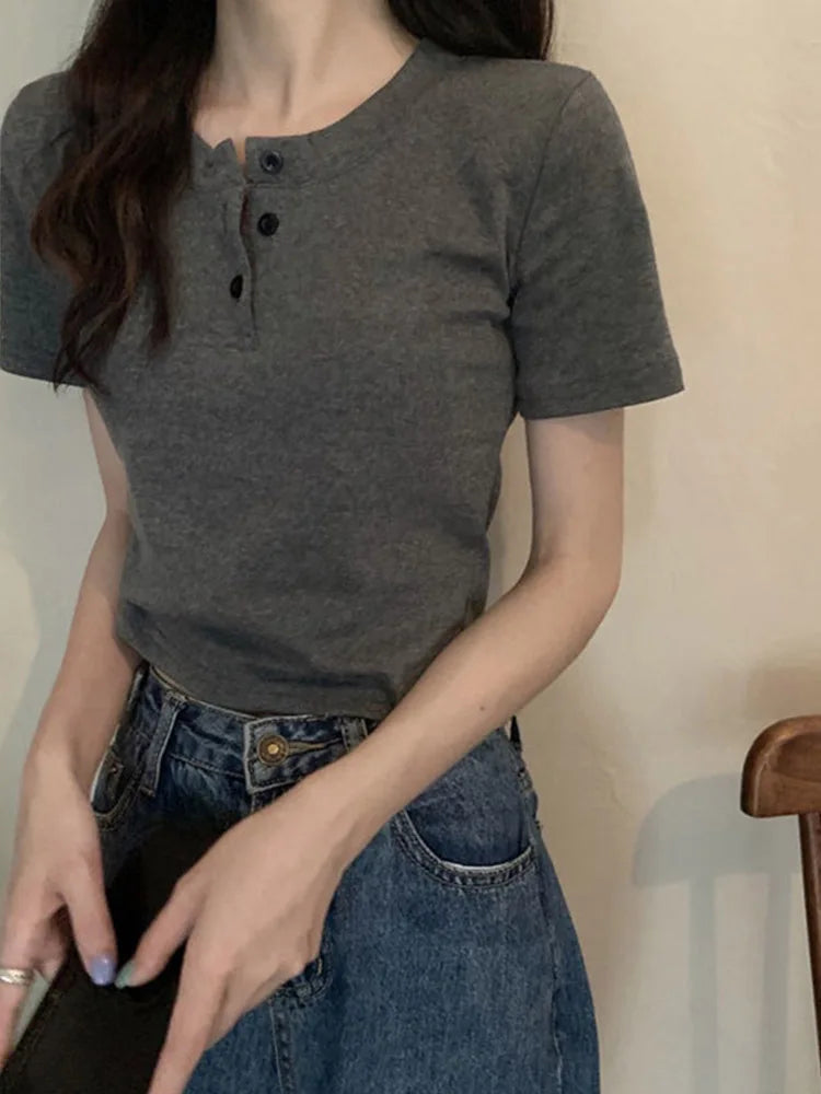 Open Button Crop Top