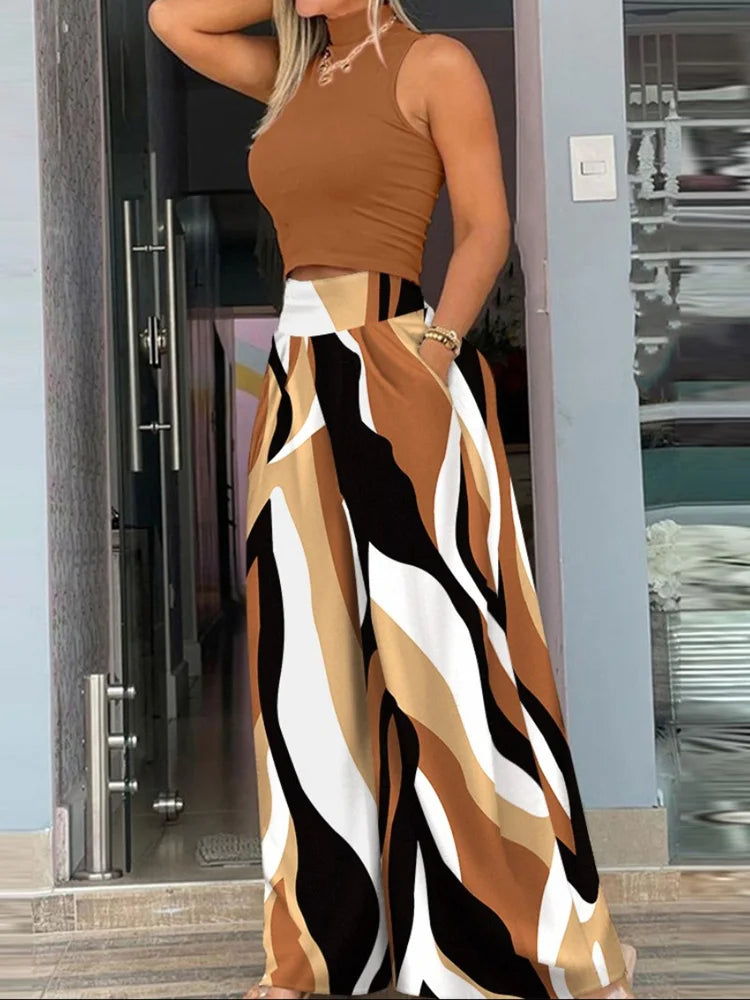 Sleeveless Tank Top & Wide Leg Pants Two-Piece Set