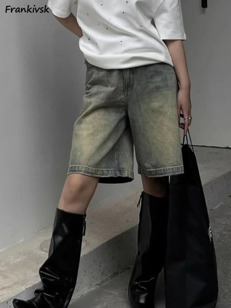 High Waist Denim Shorts for Women | Korean Streetwear Style