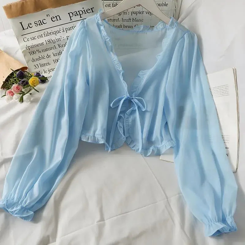 Lace Bow Cardigan Blouse | Sun Protection Cover-Up