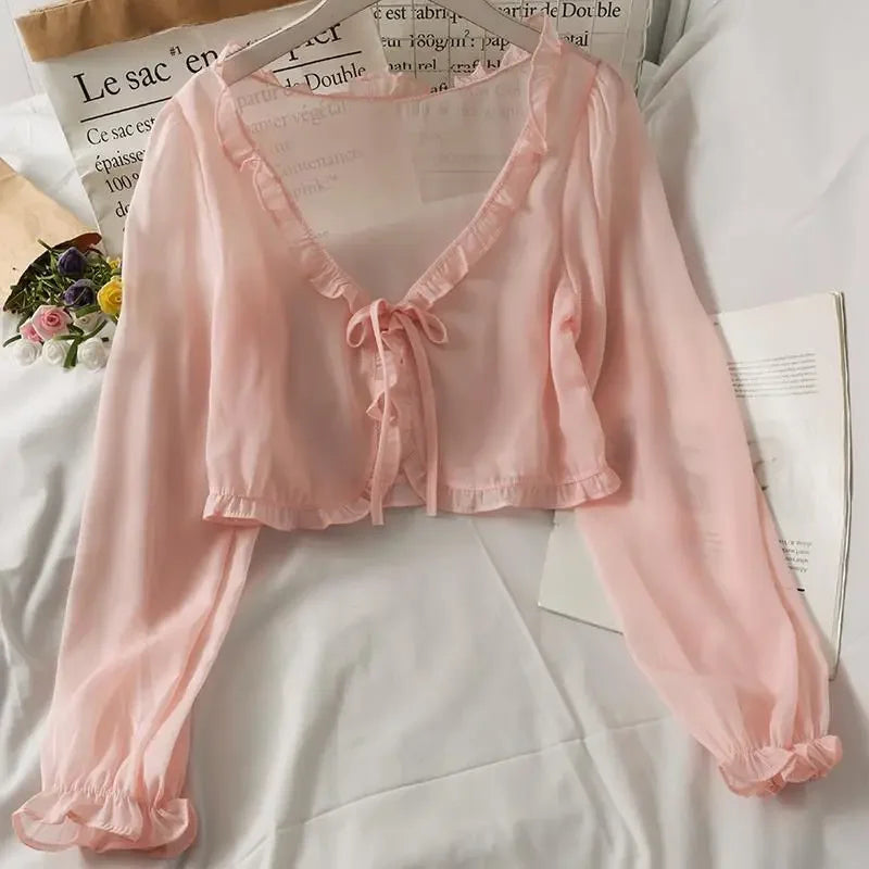 Lace Bow Cardigan Blouse | Sun Protection Cover-Up