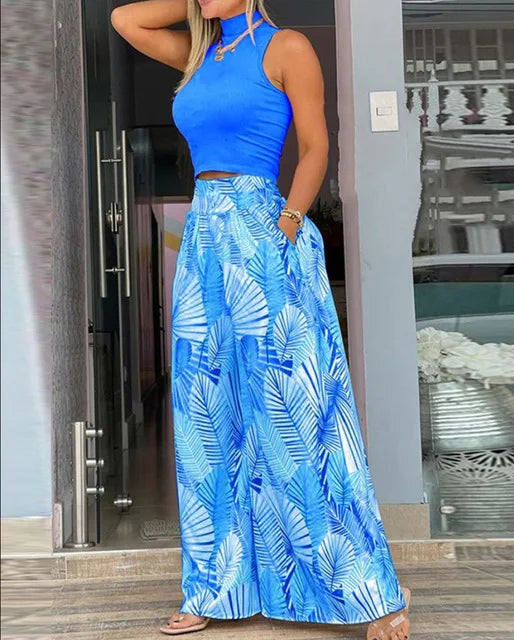 Sleeveless Tank Top & Wide Leg Pants Two-Piece Set