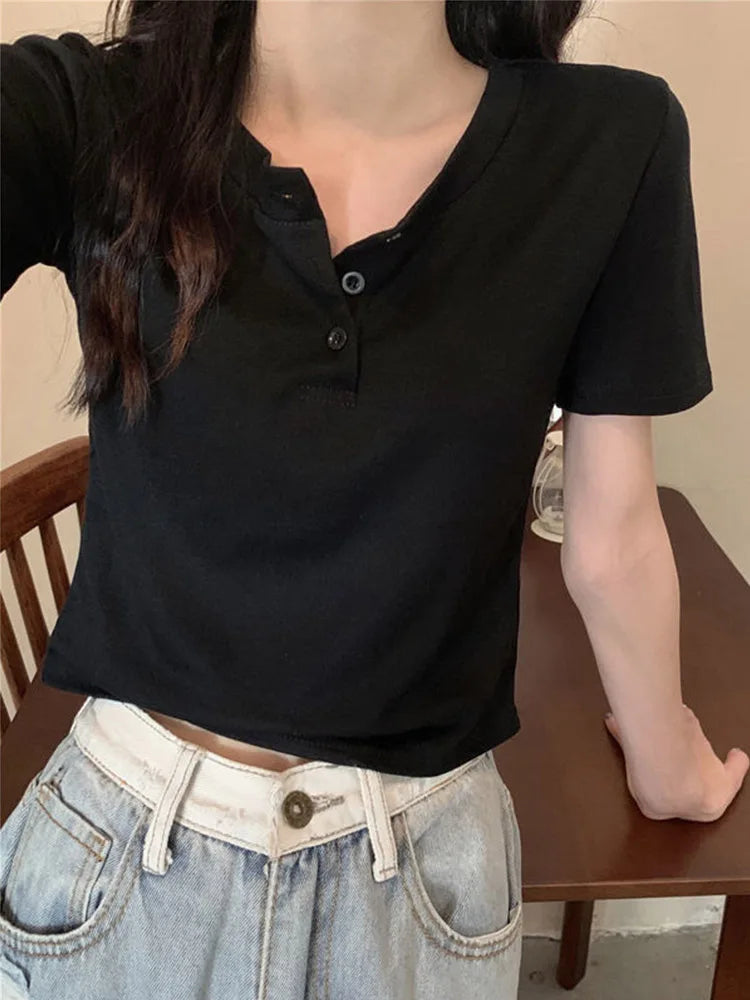 Open Button Crop Top
