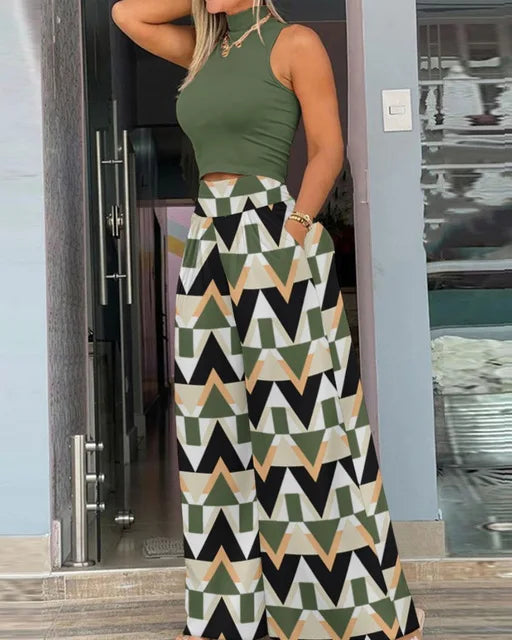Sleeveless Tank Top & Wide Leg Pants Two-Piece Set