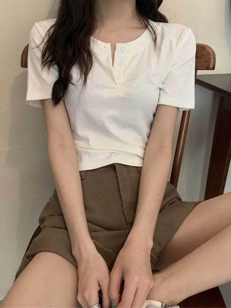 Open Button Crop Top