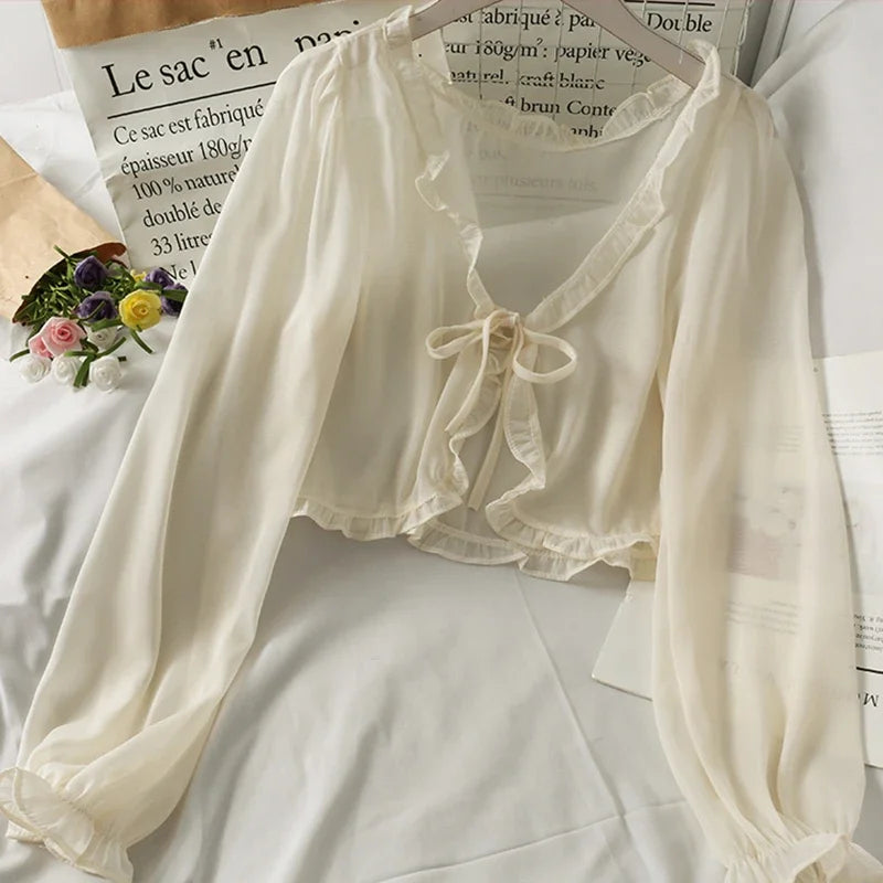 Lace Bow Cardigan Blouse | Sun Protection Cover-Up