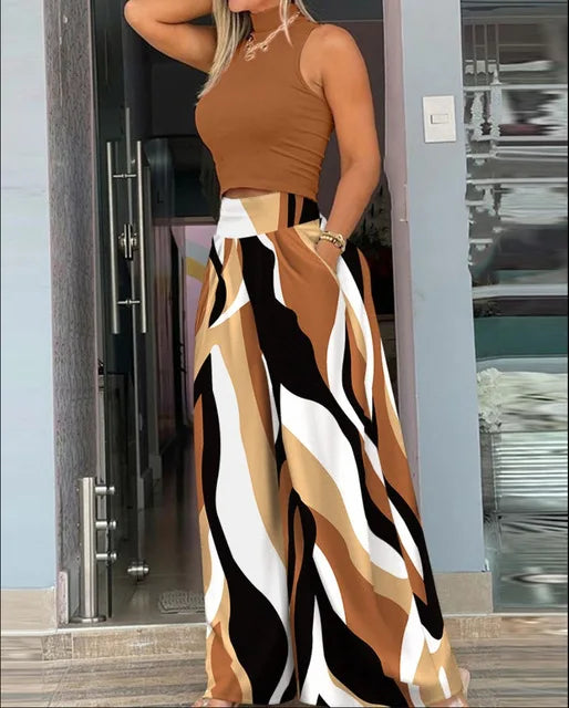 Sleeveless Tank Top & Wide Leg Pants Two-Piece Set