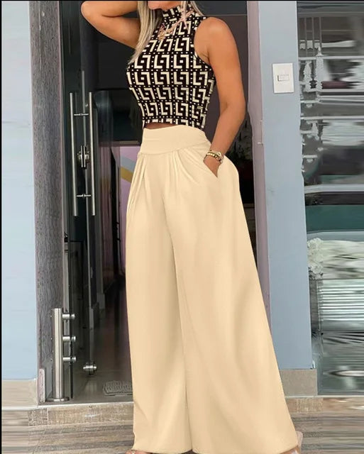 Sleeveless Tank Top & Wide Leg Pants Two-Piece Set