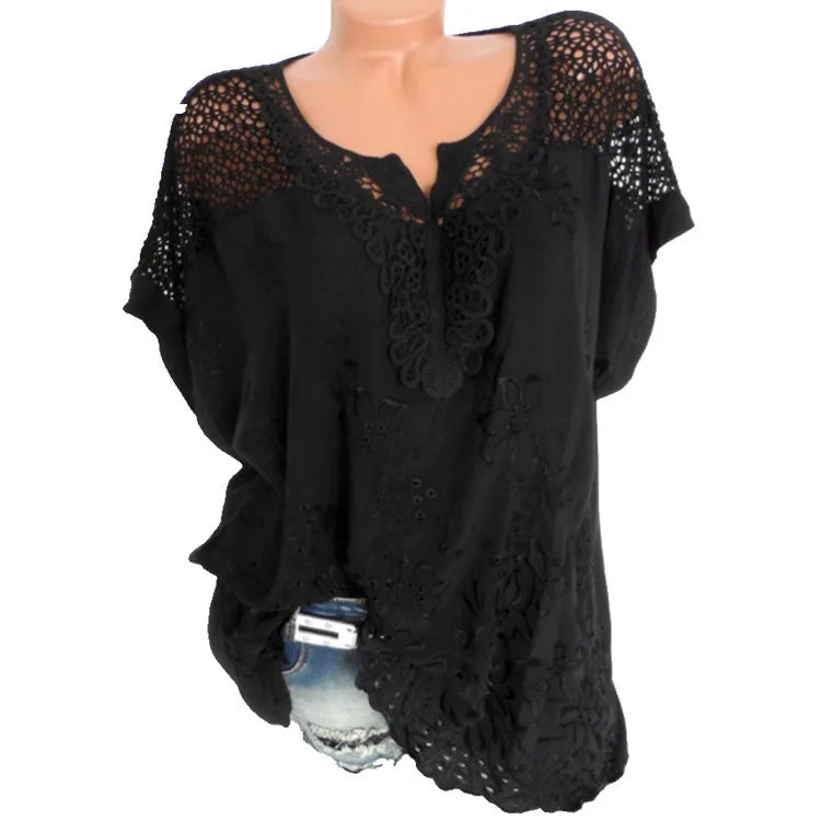 Lace V-Neck White Blouse for Women