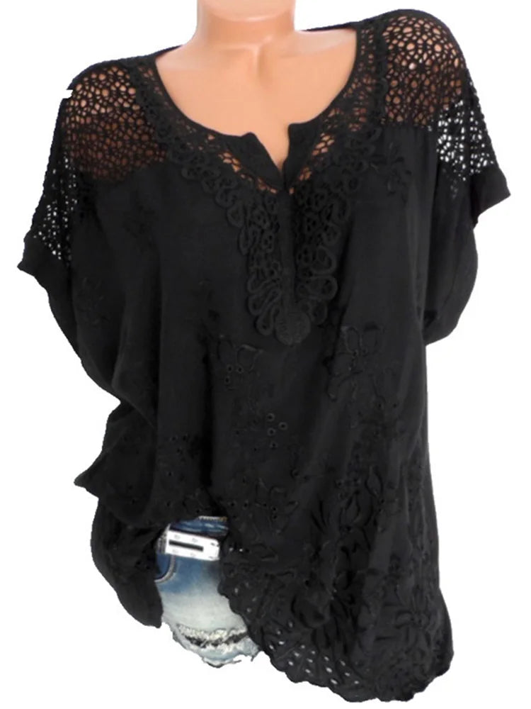 Lace V-Neck White Blouse for Women