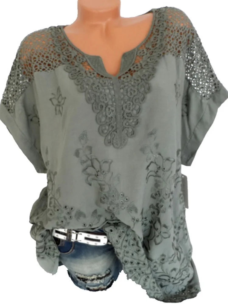 Lace V-Neck White Blouse for Women