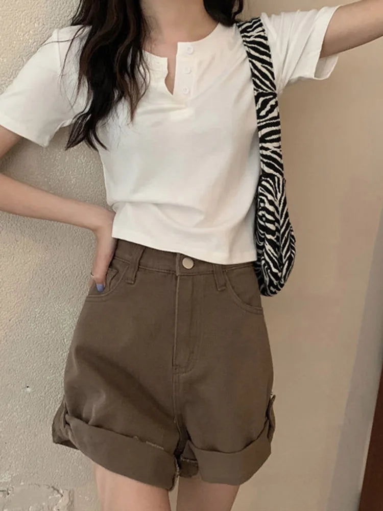 Open Button Crop Top