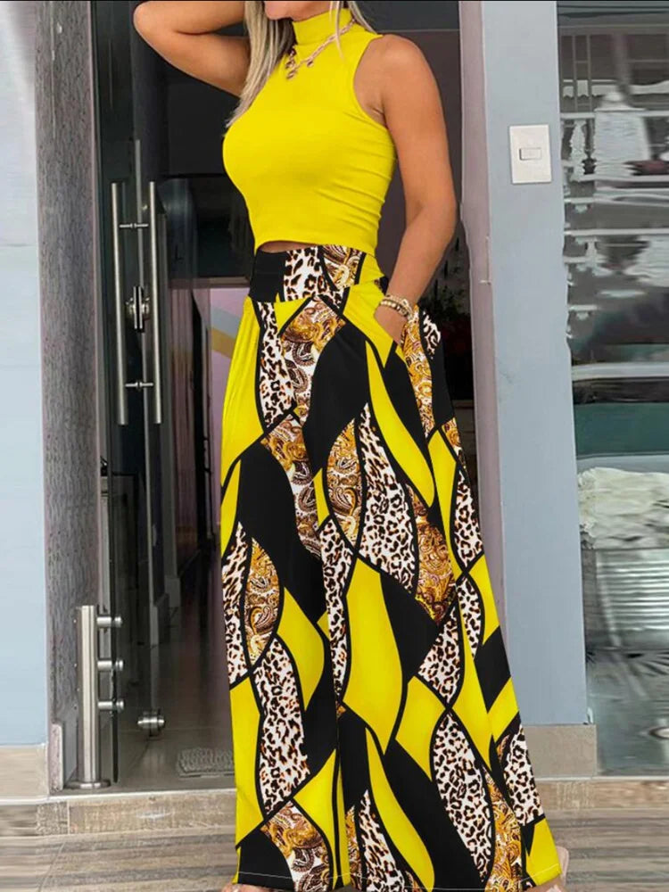 Sleeveless Tank Top & Wide Leg Pants Two-Piece Set