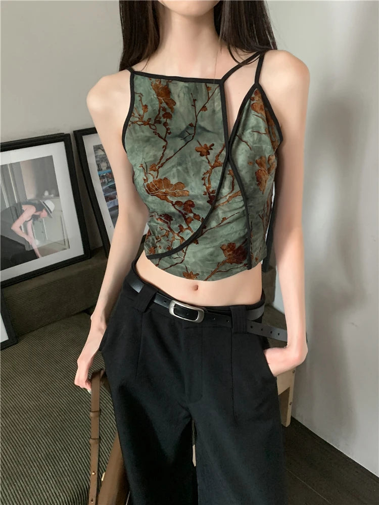 Floral Velvet Crop Cami Top for Women
