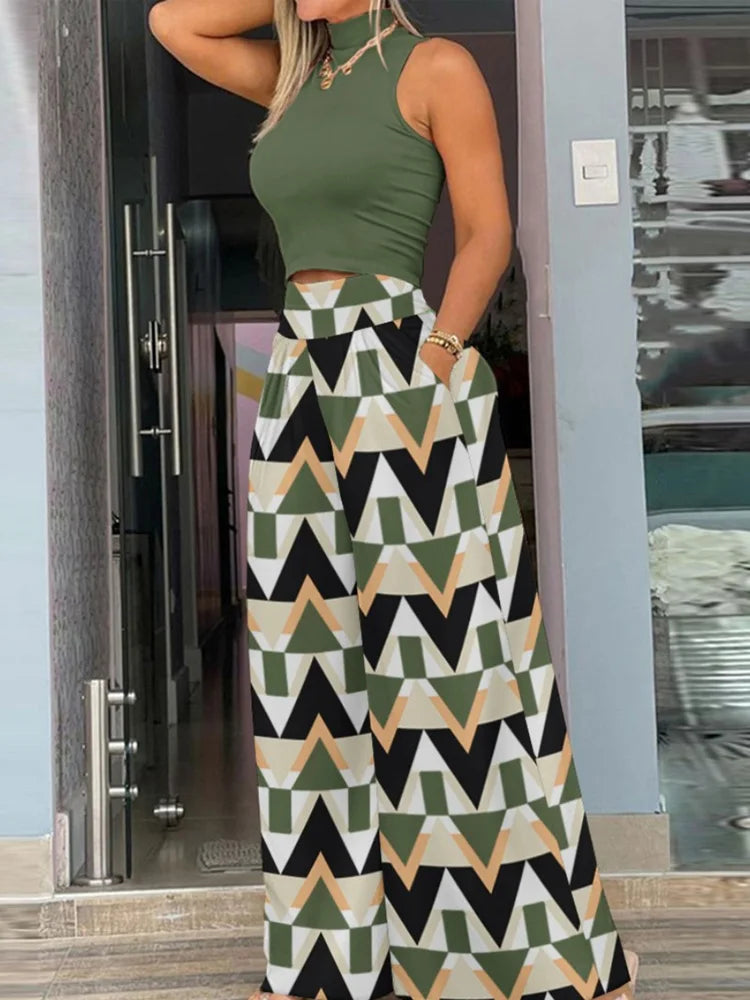 Sleeveless Tank Top & Wide Leg Pants Two-Piece Set
