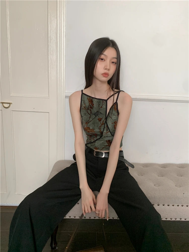 Floral Velvet Crop Cami Top for Women